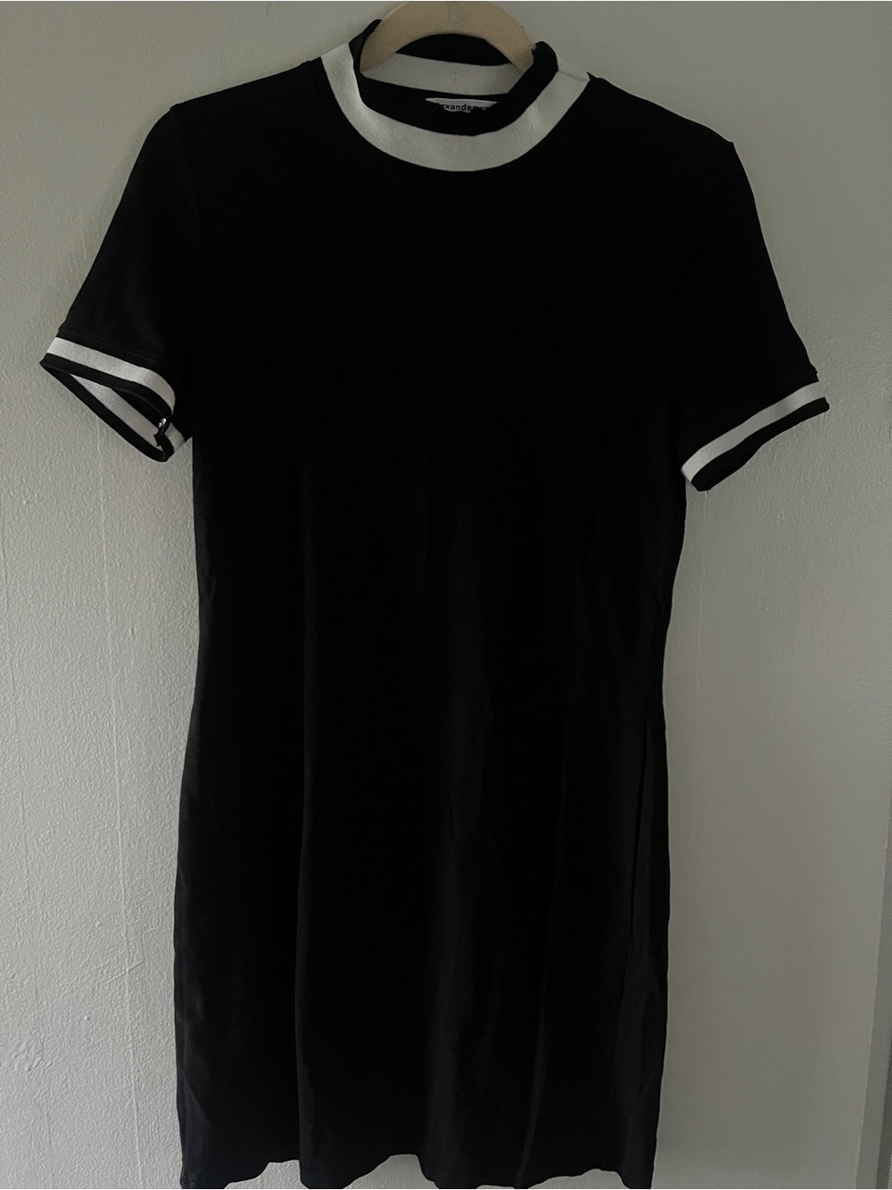 Alexander Wang Black Knit Short Sleeve Dress with White Trim